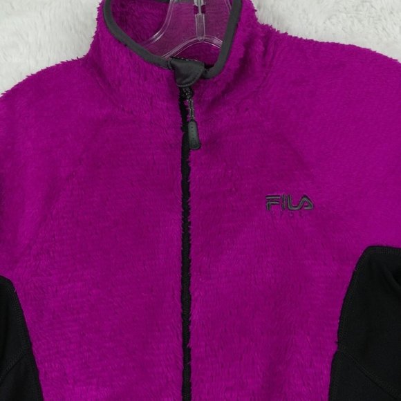 Fila Sport Womens Jacket Fleece Faux Fur Purple Black Full Zip Pockets Front M - Picture 7 of 12